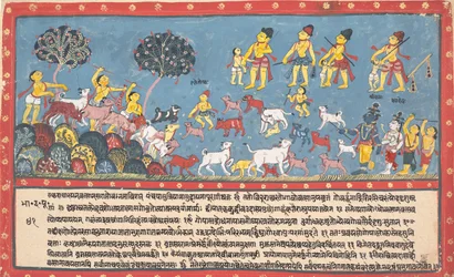 Krishna, Balarama och cowherdarna... från en Dispersed Bhagavata Purana..., 1800-1825.