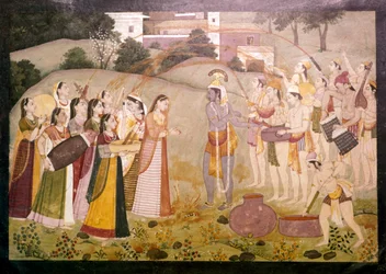 Krishna firar vårfestivalen i Holi, c1770-1780