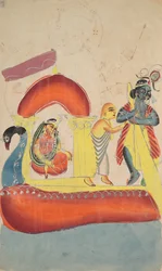 Krishna färja Radha över Yamunafloden, 1800-talet.