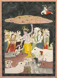 Krishna Lifting Mt. Govardhana, ca. 1780-1790.