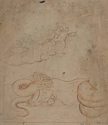 Krishna betvingar ormen Kaliya i Yamunafloden..., ca. 1780.