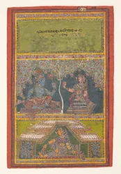 Krishna och Radha samtalar: sida från en dispersed Gita Govinda..., 1700-talet.