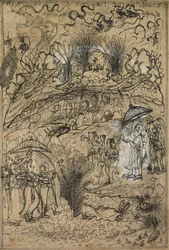 Krishna och Radha under mattan. Govardhan, S. 1720.