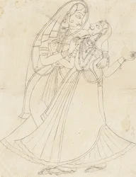 Krishna klädd som en kvinna Embracing Radha, 1800-talet.