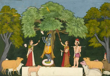 Krishna underhåller sina följeslagare, ca. 1760-1765.