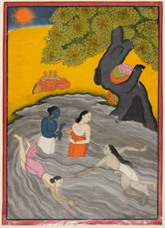 Krishna leker med Gopis i Jumna, ca. 1770.