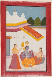 Krishna under en baldakin, ca. 1680.
