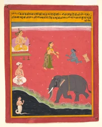 Krishnas jordiska band, sida från en spridd bivamangalastava, 1695-1700.