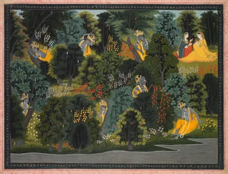 Krishnas längtar efter Radha, från Geeta Govinda aa Jayadeva, ca. ೧೮೨೦- ೧೮೨೫.