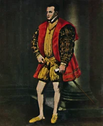 Kung Filip II av Spanien 1527-1598. - Målning av Titian, 1934.