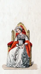 Dam i väntan, kostymdesign för Shakespeares pjäs, Henry VIII, 1800-talet