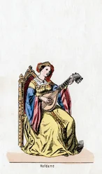 Dam i väntan, kostymdesign för Shakespeares pjäs, Henry VIII, 1800-talet