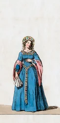Dam i väntan, kostymdesign för Shakespeares pjäs, Henry VIII, 1800-talet