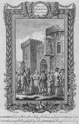 Lady Bruce, syster till Robert Bruce, kung av Skottland, instängd i en bur, c1787