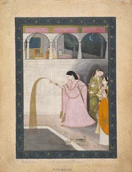 Lady som håller ett tomtebloss, ca. 1800.