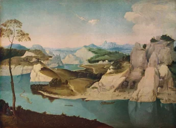 Landskap: en flod bland bergen, c1600