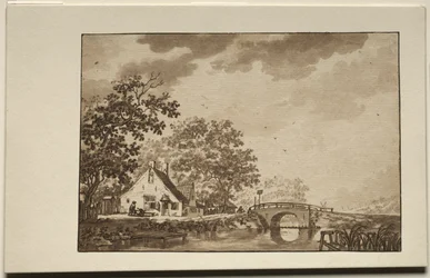 Landskap med stuga och bro, 1700-tal.