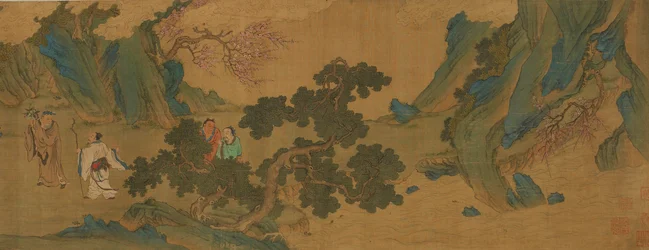 Landskap med daoistiska odödliga i bergen, Ming- eller Qingdynastin, 1600-talet.