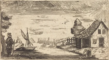 Landskap med figur och båt.