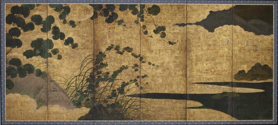 Landskap med blommande vinstockar, Momoyama- eller Edo-period, tidigt 1600-tal.