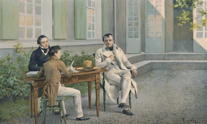 Las Casas och hans son skriver historien om Napoleon under hans diktat, c1815, 1896.