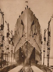 Lansering av Cunard-fartyget "Queen Mary", 1934 1935.