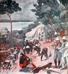 Att lägga järnvägsspår under ekvatorialsolen, Brazzaville, Kongo, 1924