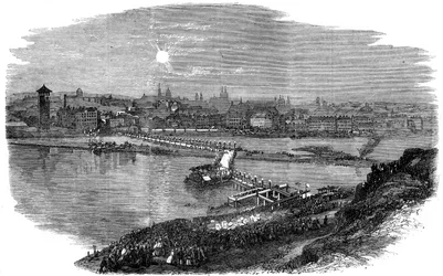 Lägger grundstenen till den nya bron i Prag, Tjeckien, 1865