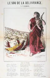 Le Sou de la Delivrance karikatyr och sångblad, fransk-preussiska kriget, 1870-1871