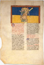 Blad från ett Beatusmanuskript: den sjunde ängeln förkunnar Herrens välde, ca. 1180.