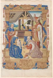 Leaf from a Book of Hours: Adoration of the Magi recto and Text with Illustrated Border verso...