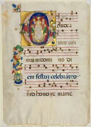 Leaf from a Gradual with Historiated Initial G: Mary as Queen of Heaven, ca. 1425-1450.