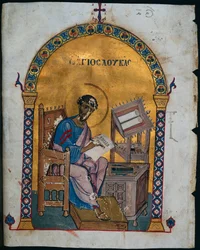 Blad från en Lectionary med St. Luke, 1057-1063.