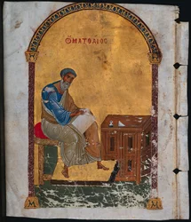 Blad från en Lectionary med St. Matthew, 1057-1063.