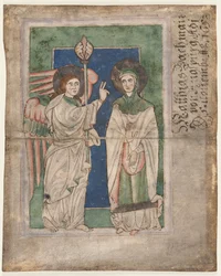 Leaf from a Psalter: Annunciation recto, Leaf from a Psalter: Nativity tergo, tidigt 1200-tal.