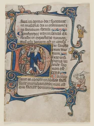 Blad från en psalter: Initial D: En dåre tillrättavisad av Gud, ca. 1300-1320.