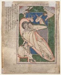 Leaf from a Psalter: Nativity verso, tidigt 1200-tal.