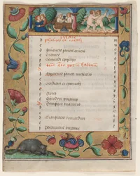 Blad från en psaltare och bönbok: Kalendersida med Labor a tergo, ca. 1524.