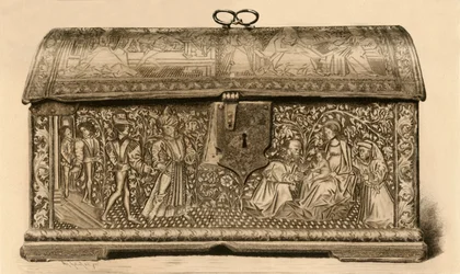 Skinnkista med inskuren dekor, 1400-talet, 1903.