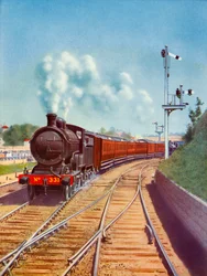 Lämnar Dublin. Great Southern Railways tåg, fraktat av en 4-4-0 passagerarexpress, 1935.