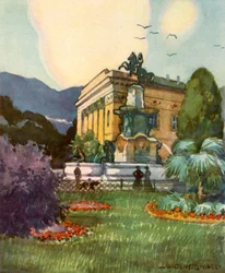Leopoldsbrunnen und Stadttheater, Leopolds fontän och stadsteater, c1929.