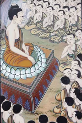 Buddhas liv Buddha fick många anhängare Vid ett tillfälle samlades 1250 munkar spontant för att höra hans undervisning (Denna dag firas som en helgdag i buddhistiska länder.), Seoul, Coree du Sud