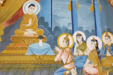 Buddhas liv Att lära ut dharma till sin familj, Siem Reap, Kambodja