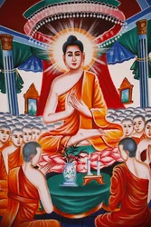 Buddhas liv Instruerar församlingens arahanter, Siem Reap, Kambodja