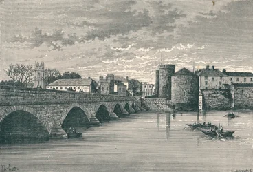 Limerick - Thomond Bridge och King Johns Castle, 1896