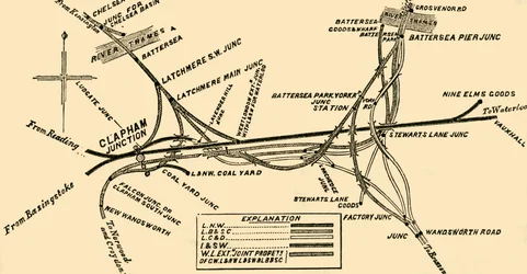 Järnvägslinjer vid Clapham Junction, c1878.