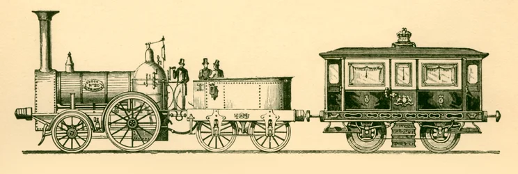 Lokomotiv och Royal Saloon, London och Birmingham Railway, 1843, 1930.