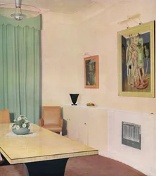 London Dining Room med målning av Chirico, 1938
