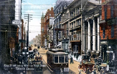 Tittar västerut längs King Street, Toronto, Kanada, ca 1900-talet