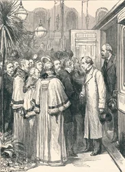 Lord Beaconsfield och Lord Salisbury vid Charing Cross järnvägsstation, 1896